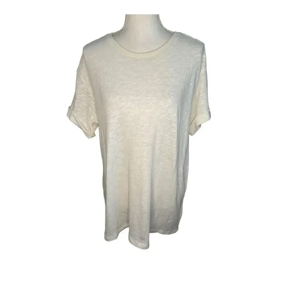 NEW Scotch & Soda Women’s Large Off White Semi-Sheer Short Sleeved Top NWT